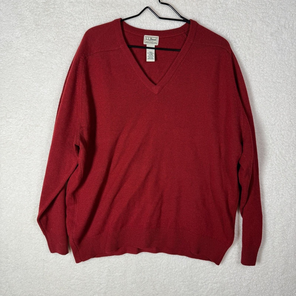 LL Bean Lambswool Mens L V Neck Sweater‎ Preppy Gorpcore Outdoor Casual Knit